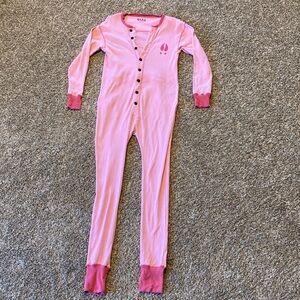 Lazy One Pink adult Footie Pajama with Moose Caboose